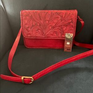 Chic Red Embossed Crossbody Bag